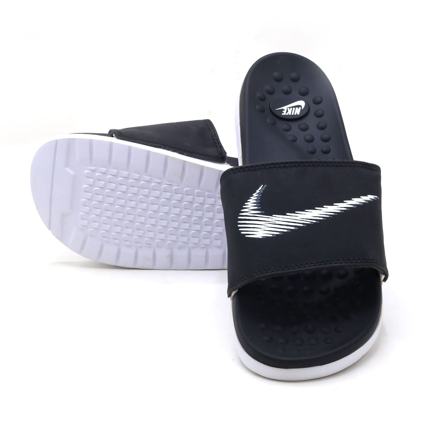 Synthetic Slip On Flat Nike 22 Slider - Black, Men's Slippers, Chase Value, Chase Value
