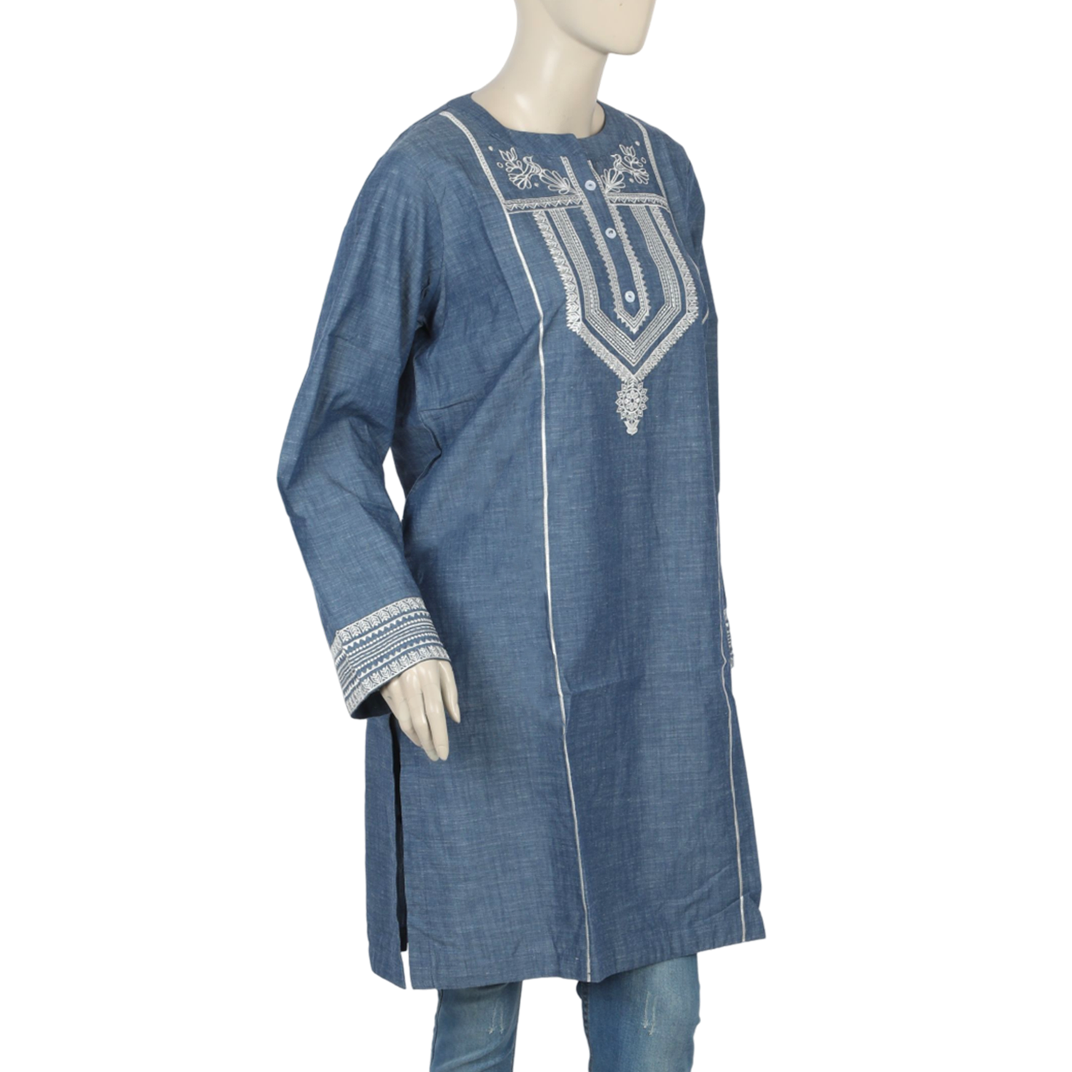 Women's Embroidery Kurti - Blue, Women Ready Kurtis, Chase Value, Chase Value