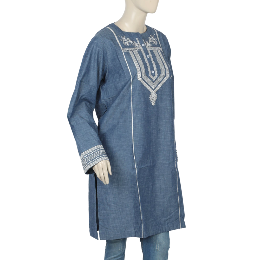 Women's Embroidery Kurti - Blue, Women Ready Kurtis, Chase Value, Chase Value