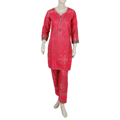 Women's Digital Printed Khaddar 2pcs Suit - Dark Pink