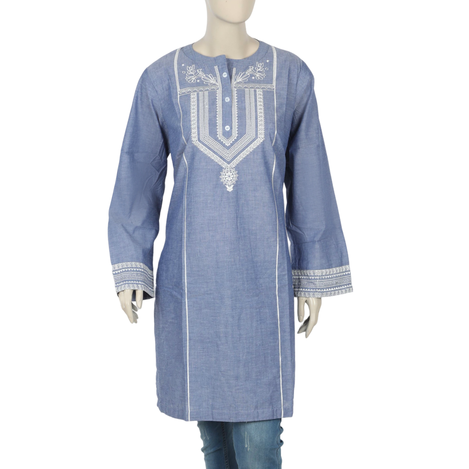 Women's Embroidery Kurti - Light Blue, Women Ready Kurtis, Chase Value, Chase Value