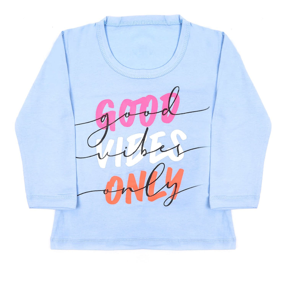Girls Full Sleeves T-Shirt - Light Blue, Girls T-Shirts, Chase Value, Chase Value