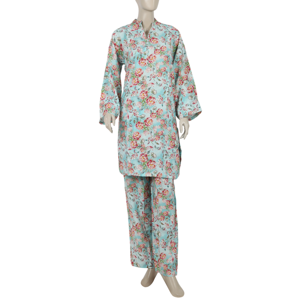 Women's Printed Linen Co-Ord Set - Light Blue