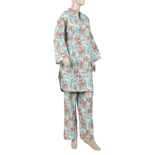 Women's Printed Linen Co-Ord Set - Light Blue