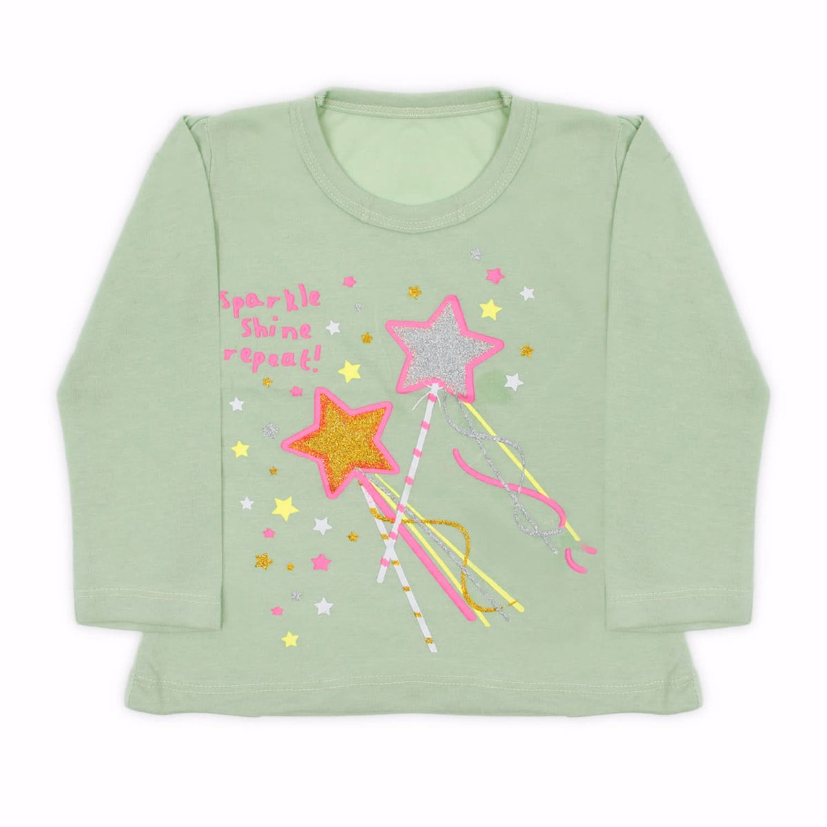 Girls Full Sleeves T-Shirt - Light Green, Girls T-Shirts, Chase Value, Chase Value