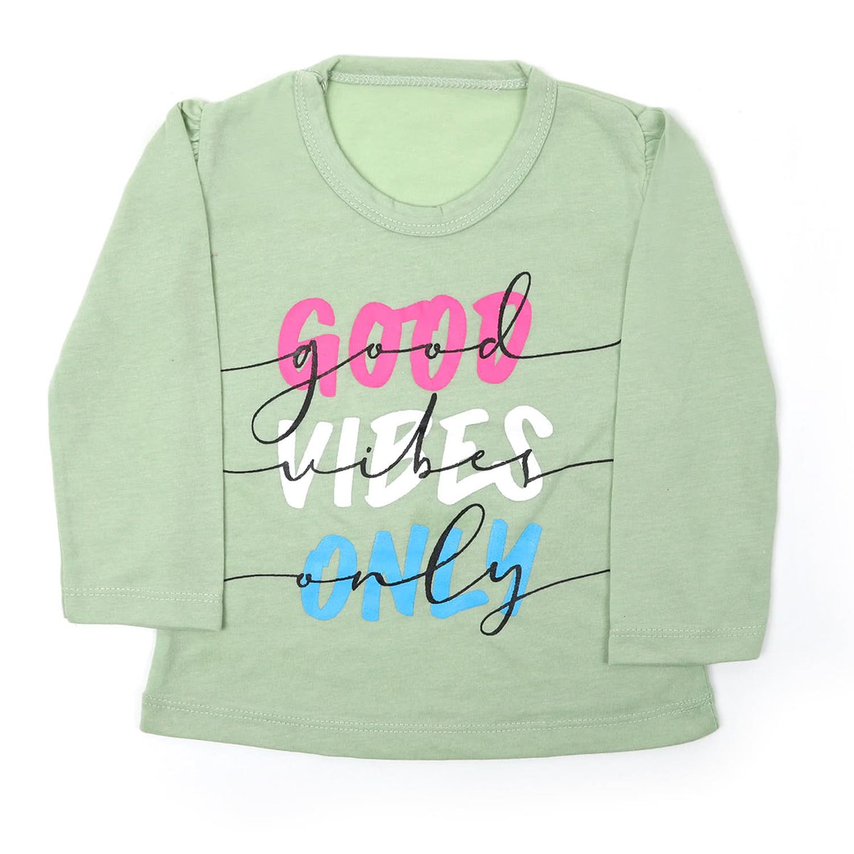 Girls Full Sleeves T-Shirt - Light Green, Girls T-Shirts, Chase Value, Chase Value