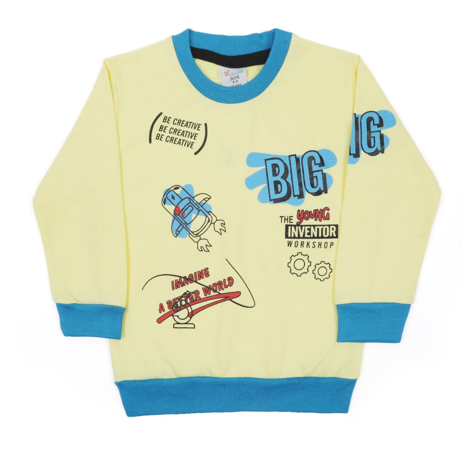 Boys Full Sleeves Round Neck T-Shirt - Lemon, Boys T-Shirts, Chase Value, Chase Value