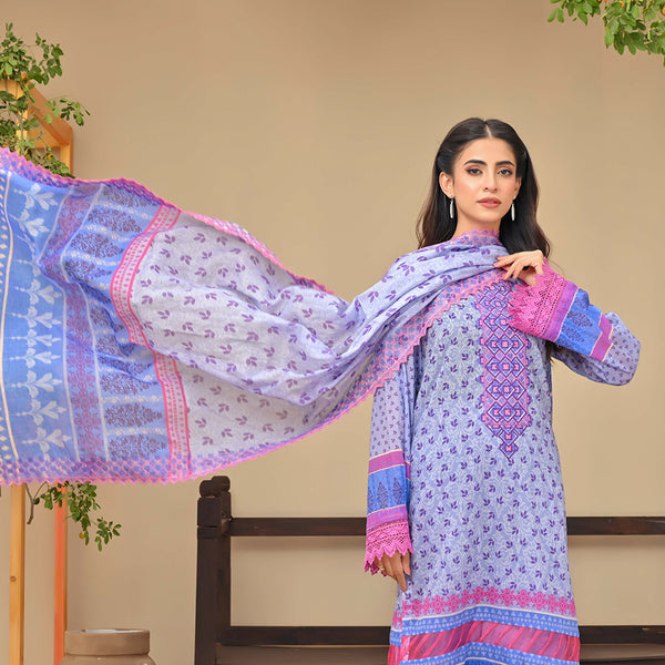 Amaya Lawn Printed Embroidered Unstiched 3Pcs Suit - 7, Women, 3Pcs Shalwar Suit, Zesh Textile, Chase Value