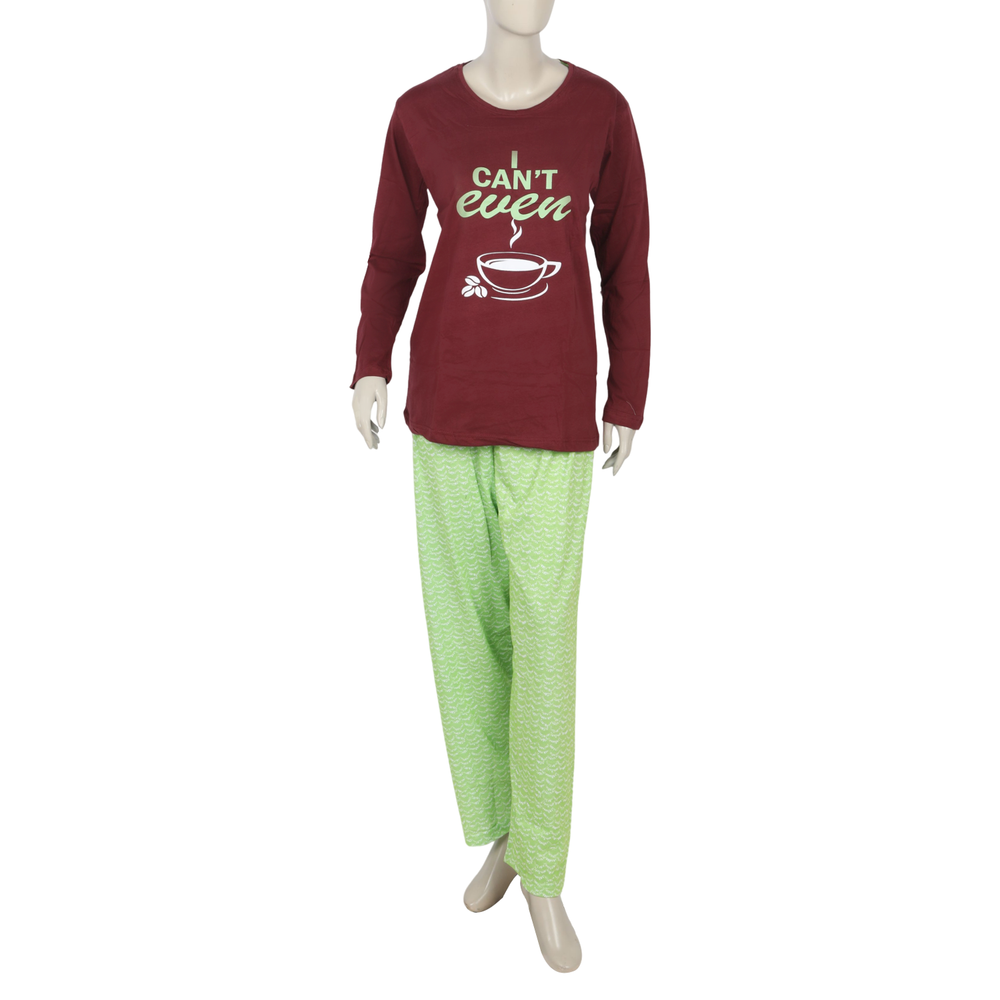 Women's Full Sleeves Night Suit - Maroon, Women Night Suit, Chase Value, Chase Value