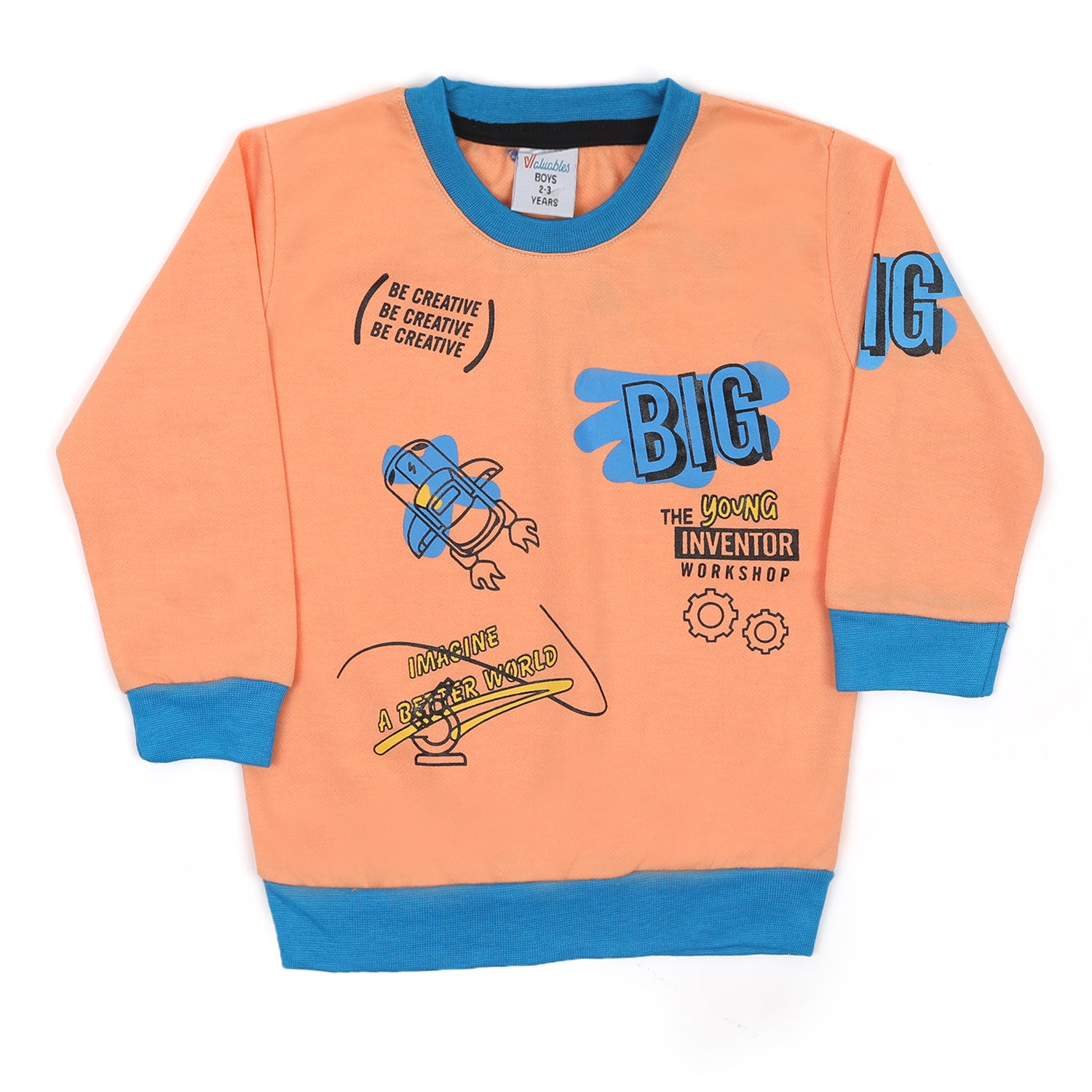 Boys Full Sleeves Round Neck T-Shirt - Orange, Boys T-Shirts, Chase Value, Chase Value