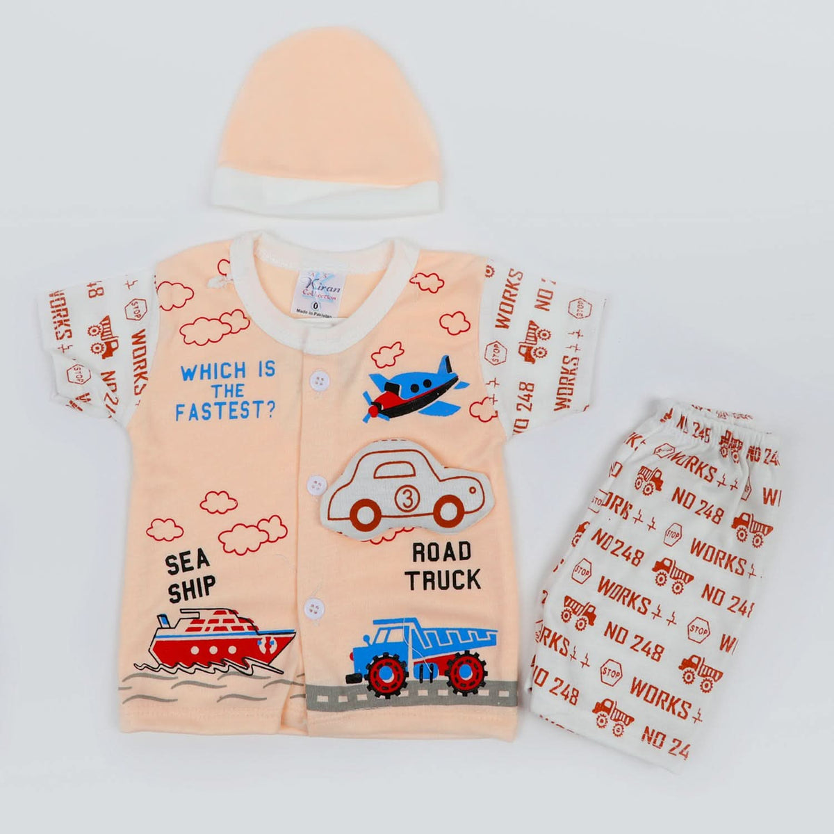 Newborn Boys Half Sleeves Suit - Peach, Newborn Boys Sets & Suits, Chase Value, Chase Value