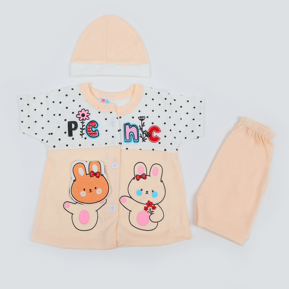 Newborn Girls Half Sleeves Suit - Peach, Newborn Girls Sets & Suits, Chase Value, Chase Value