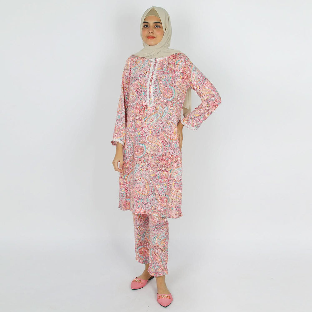 Women's Printed Linen Co-Ord Set - Pink, Women Co-Ord Set, Chase Value, Chase Value