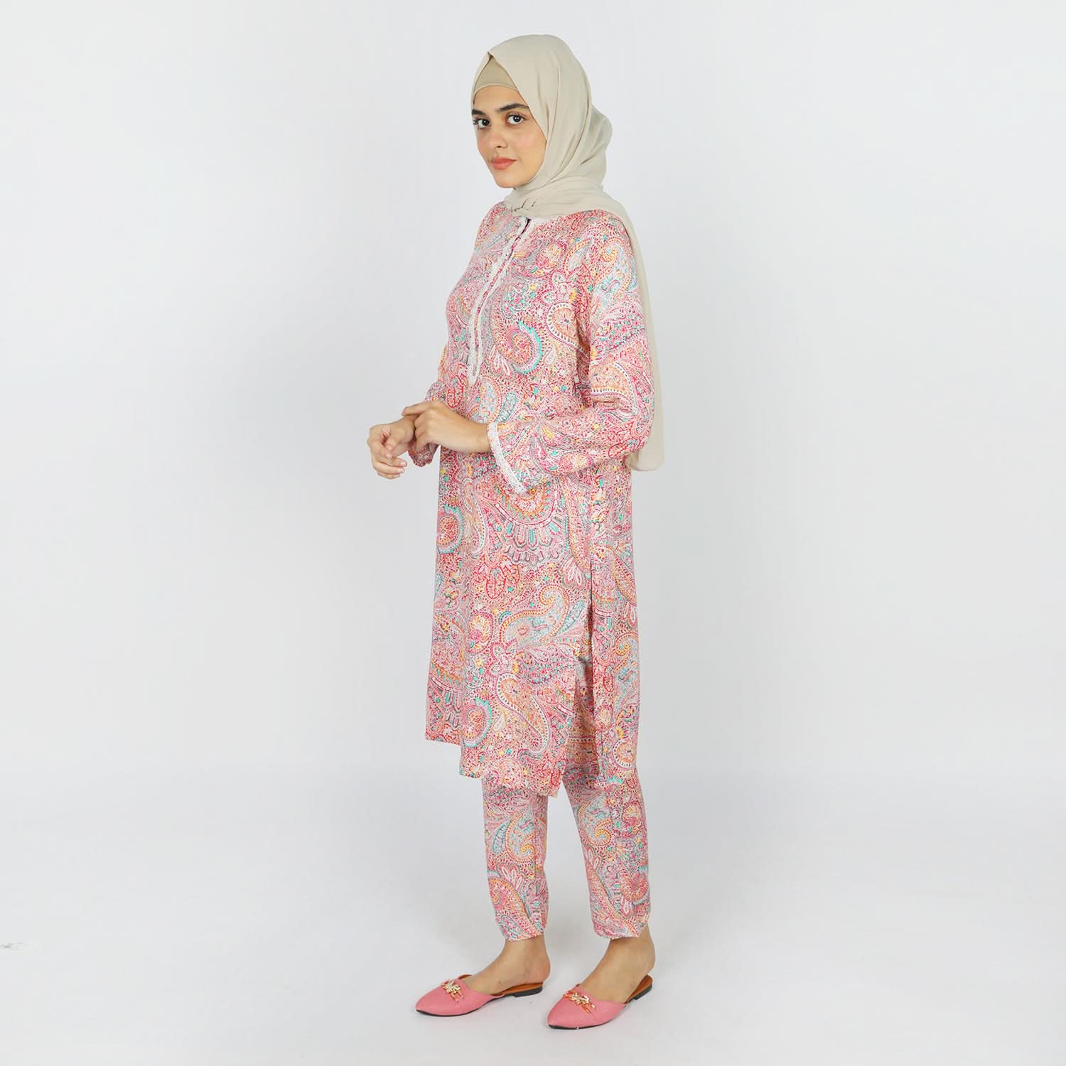 Women's Printed Linen Co-Ord Set - Pink, Women Co-Ord Set, Chase Value, Chase Value