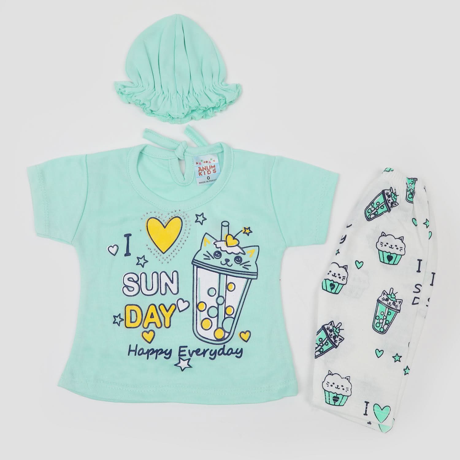 Newborn Girls Half Sleeves Suit - Sea Green, Newborn Girls Sets & Suits, Chase Value, Chase Value