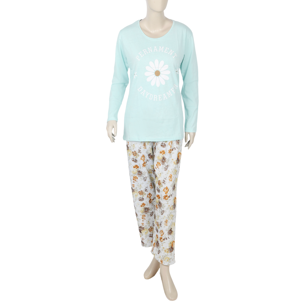 Women's Full Sleeves Night Suit - Steel Green, Women Night Suit, Chase Value, Chase Value