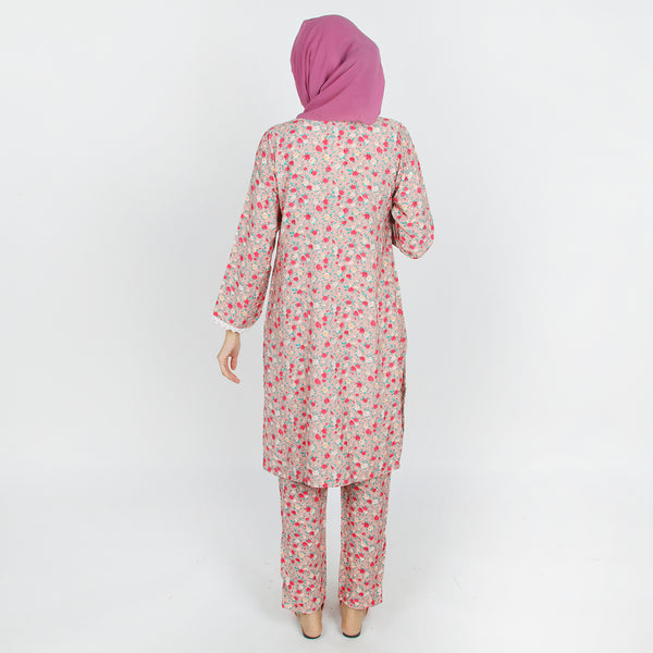 Women's Printed Linen Co-Ord Set - Tea Pink