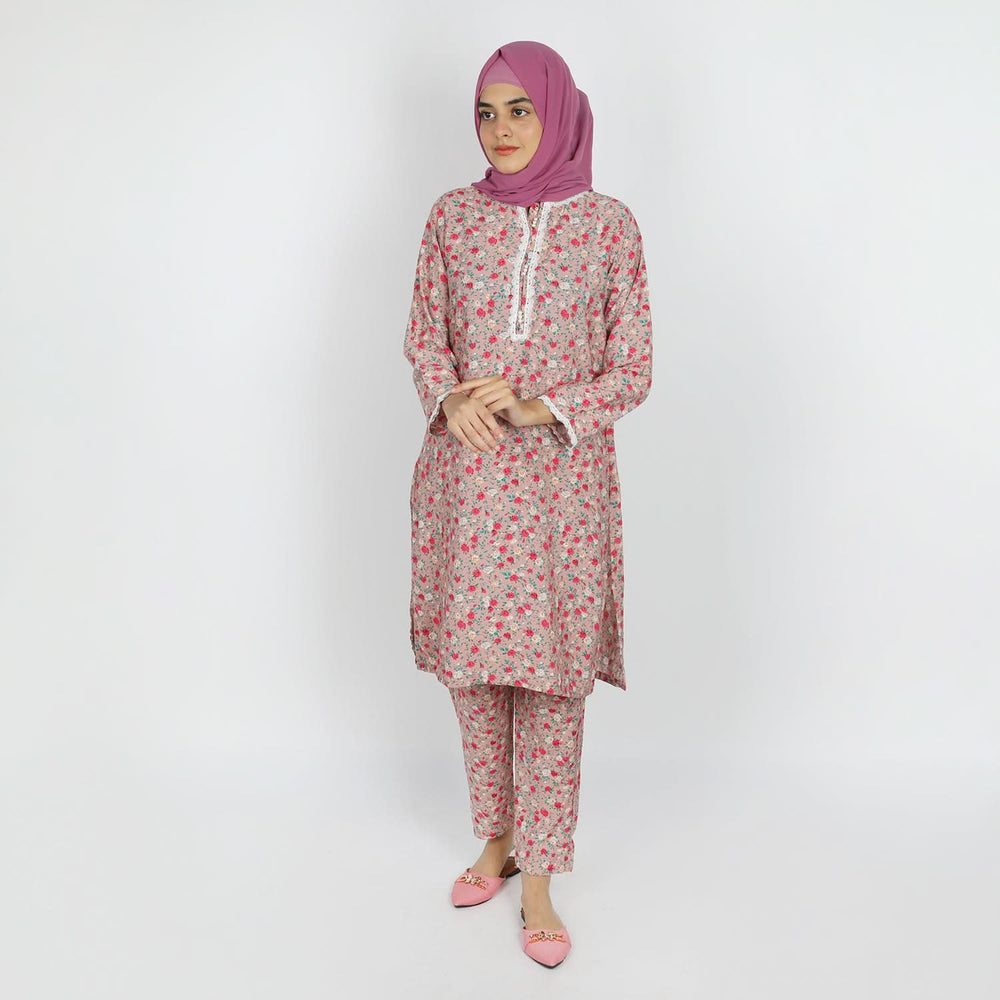 Women's Printed Linen Co-Ord Set - Tea Pink, Women Co-Ord Set, Chase Value, Chase Value