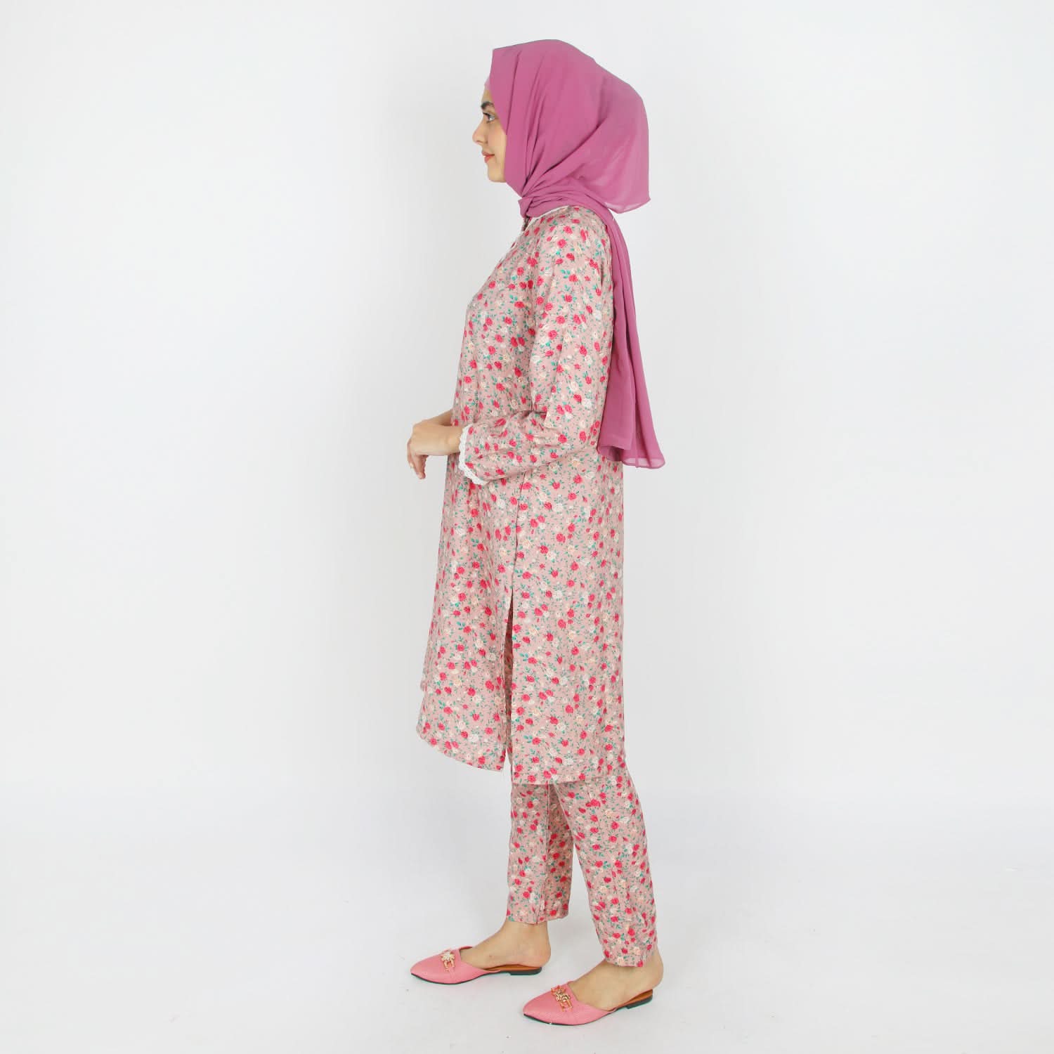 Women's Printed Linen Co-Ord Set - Tea Pink, Women Co-Ord Set, Chase Value, Chase Value