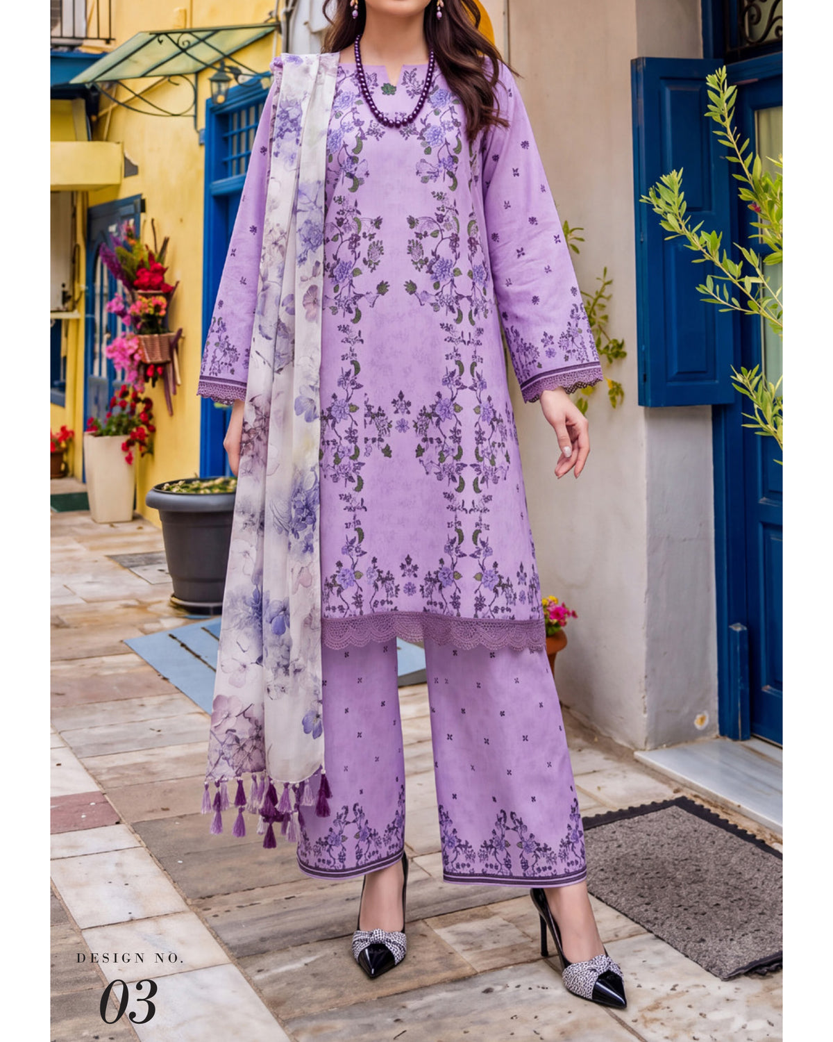 Colors Coco Cambric Printed Suit - 3 Pc by Al-Zohaib