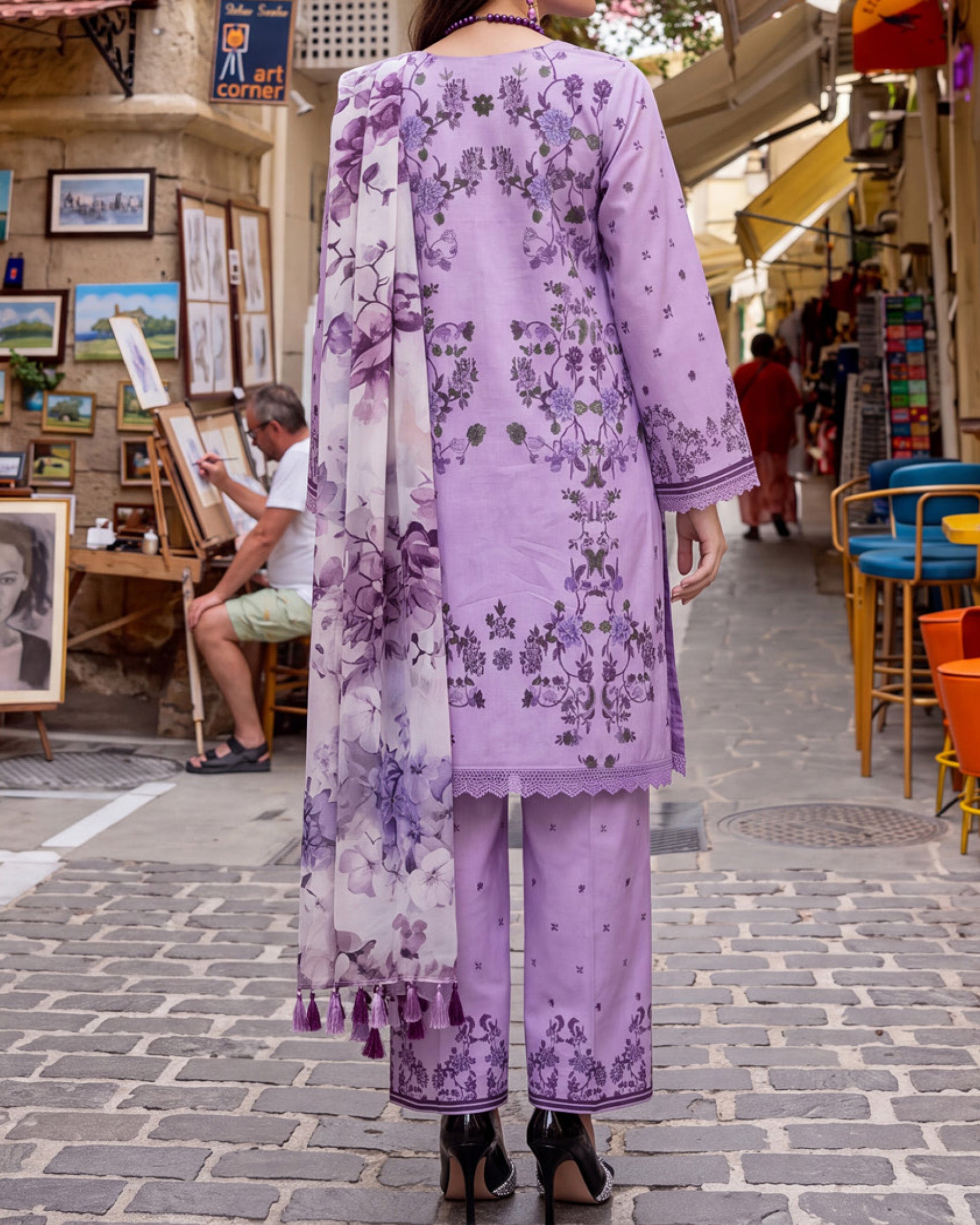 Colors Coco Cambric Printed Suit - 3 Pc by Al-Zohaib