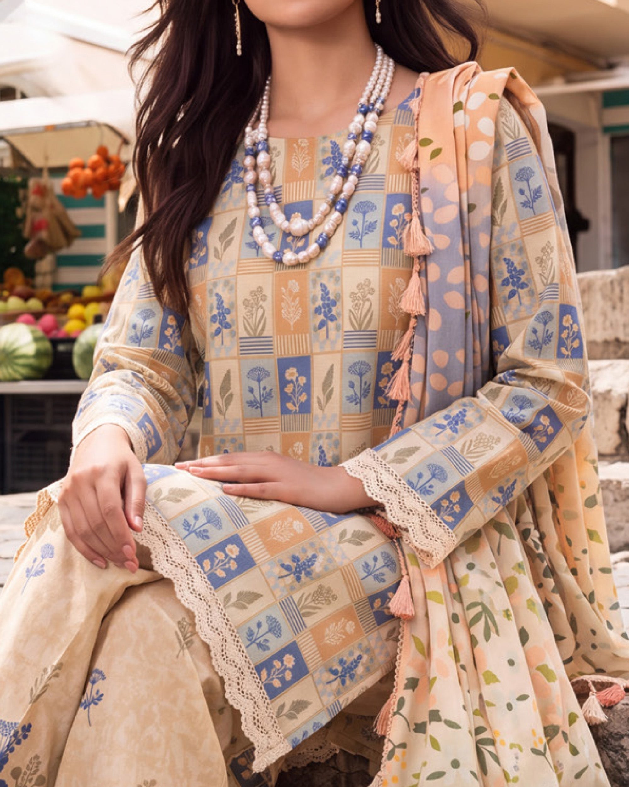 Colors Coco Cambric Printed Suit - 3 Pc by Al-Zohaib