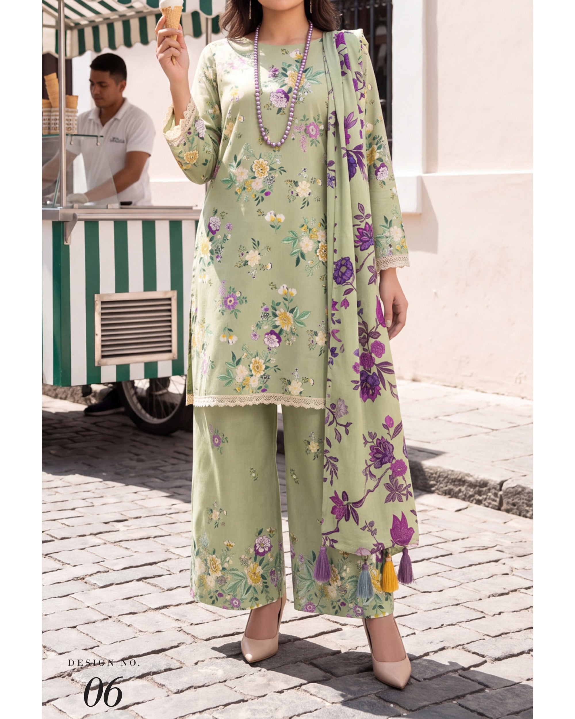 Colors Coco Cambric Printed Suit - 3 Pc by Al-Zohaib