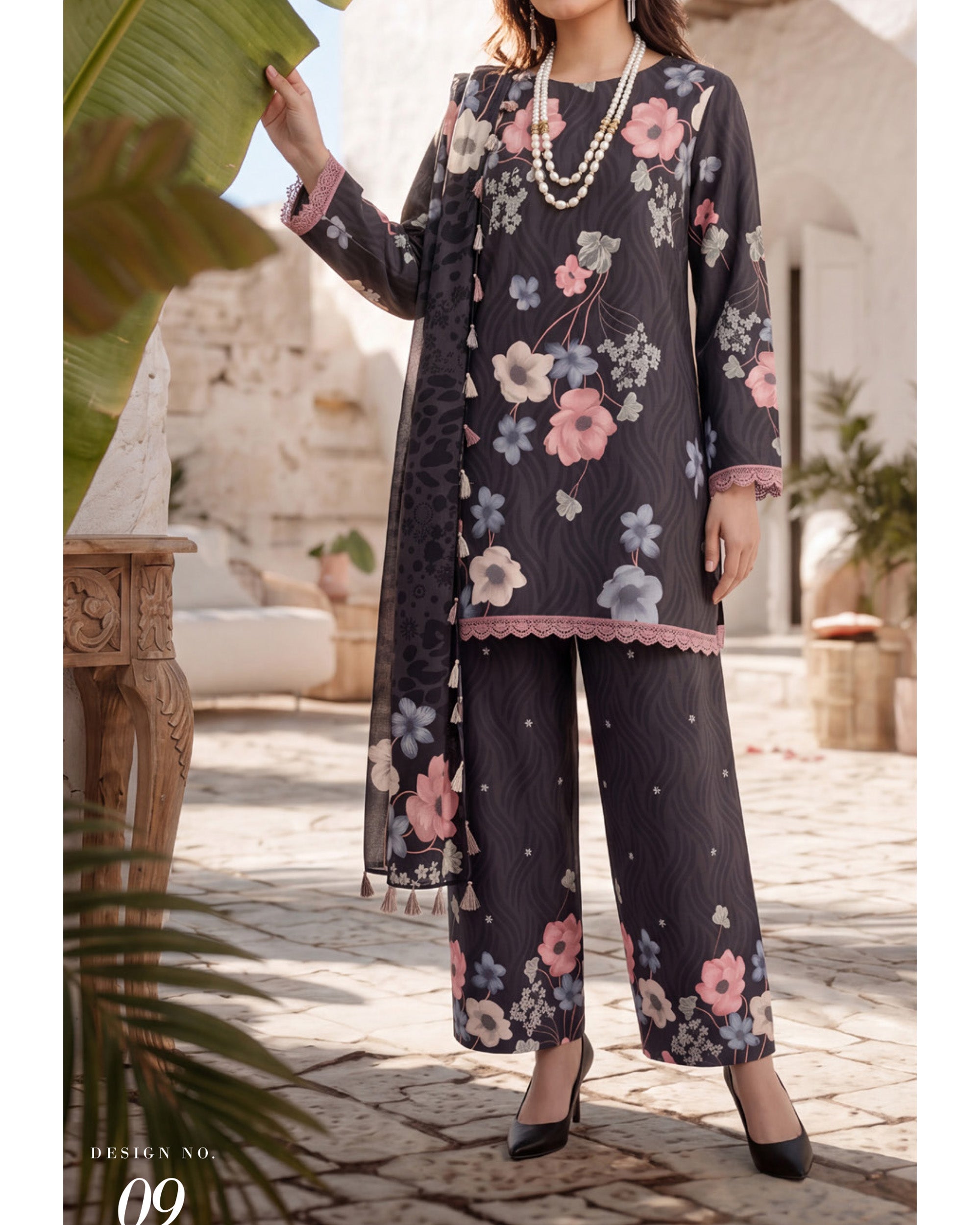 Colors Coco Cambric Printed Suit - 3 Pc by Al-Zohaib