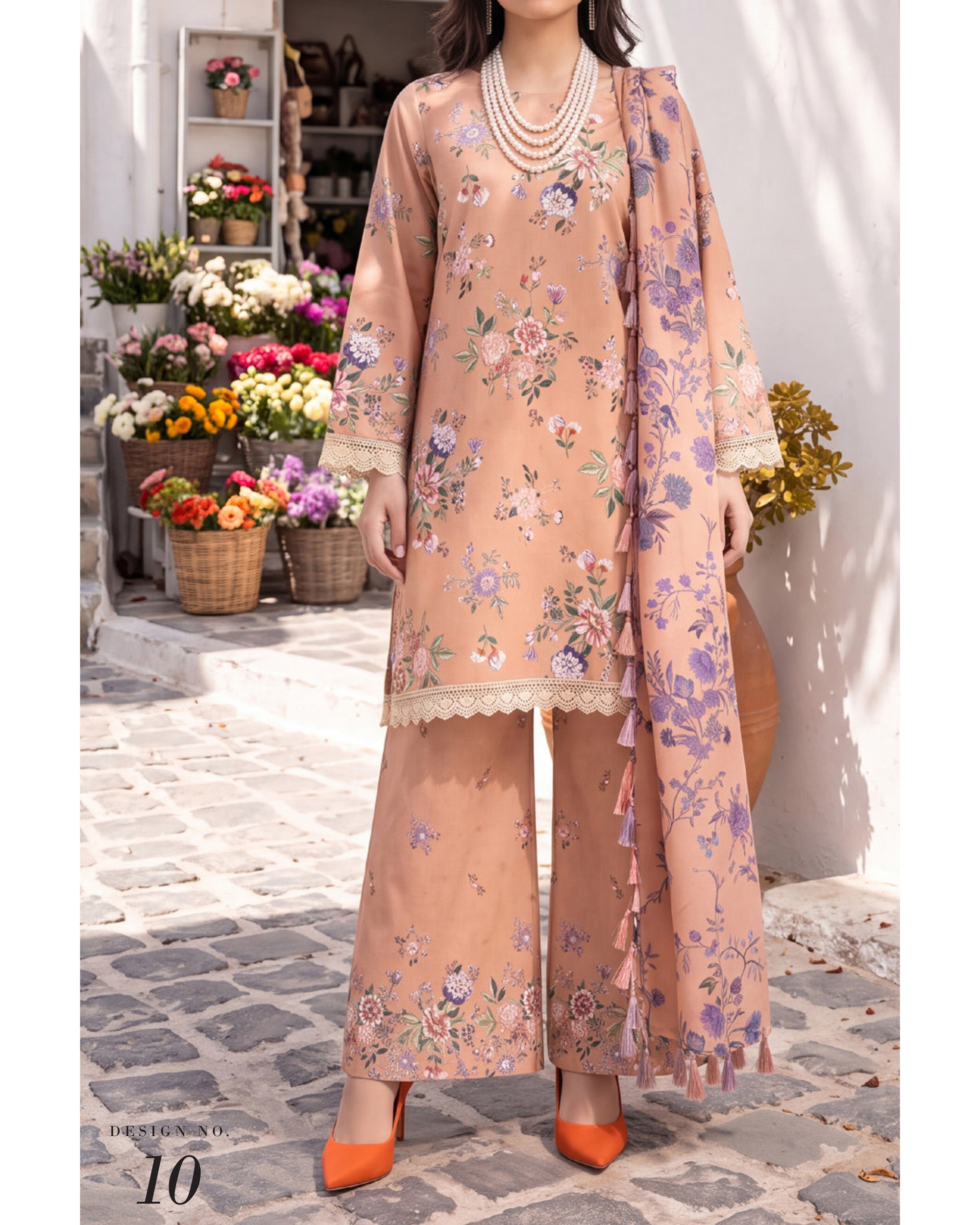 Colors Coco Cambric Printed Suit - 3 Pc by Al-Zohaib