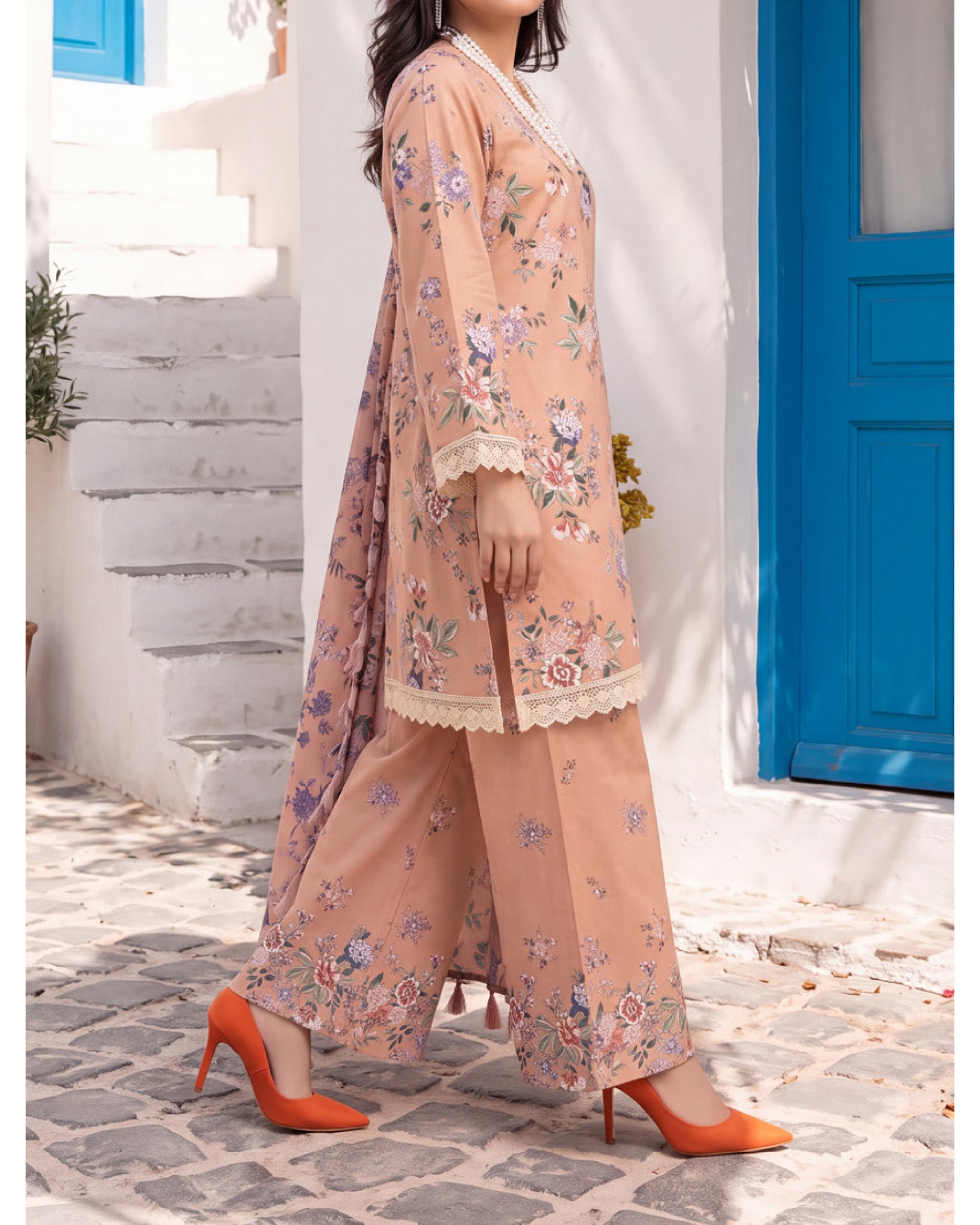Colors Coco Cambric Printed Suit - 3 Pc by Al-Zohaib