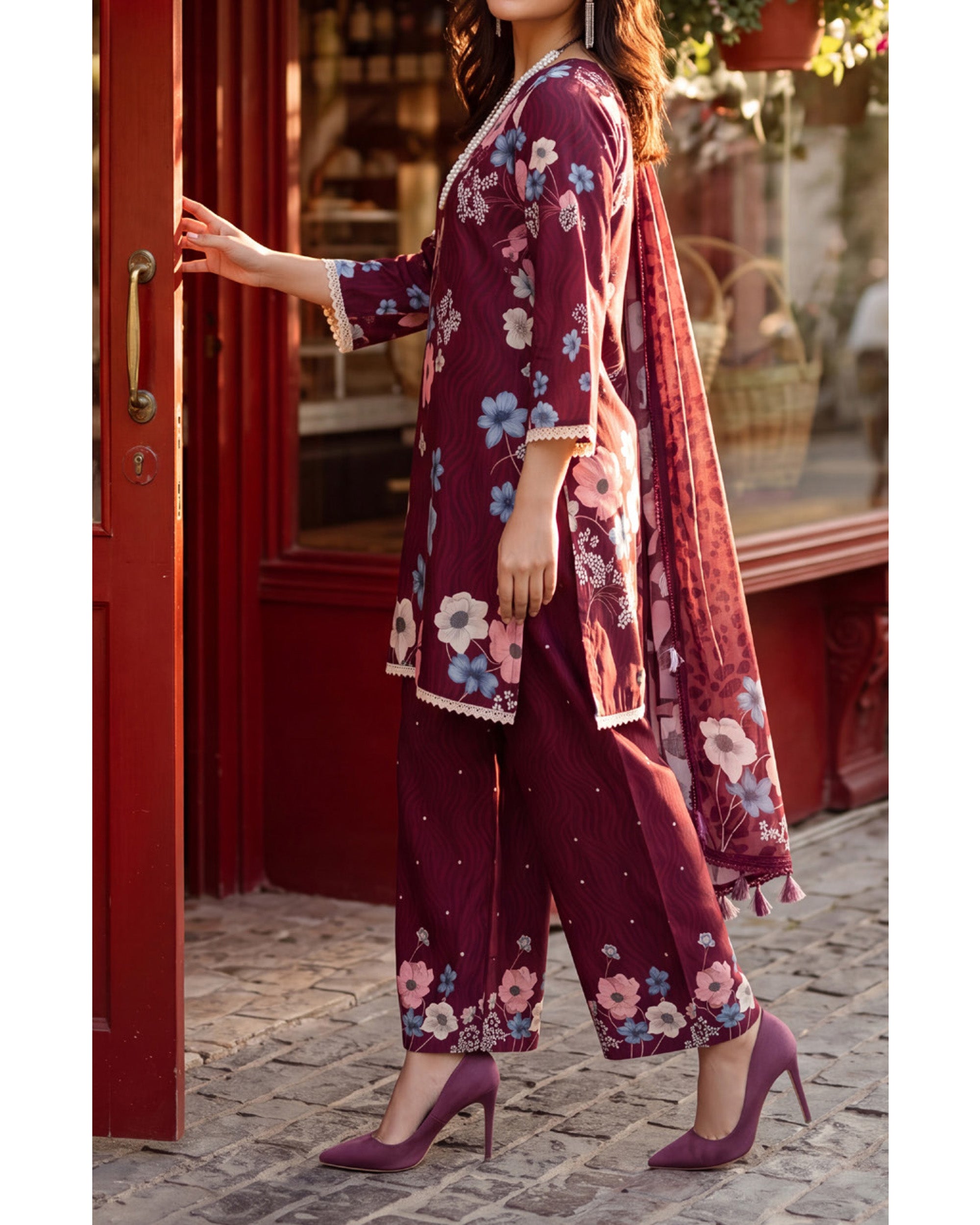 Colors Coco Cambric Printed Suit - 3 Pc by Al-Zohaib