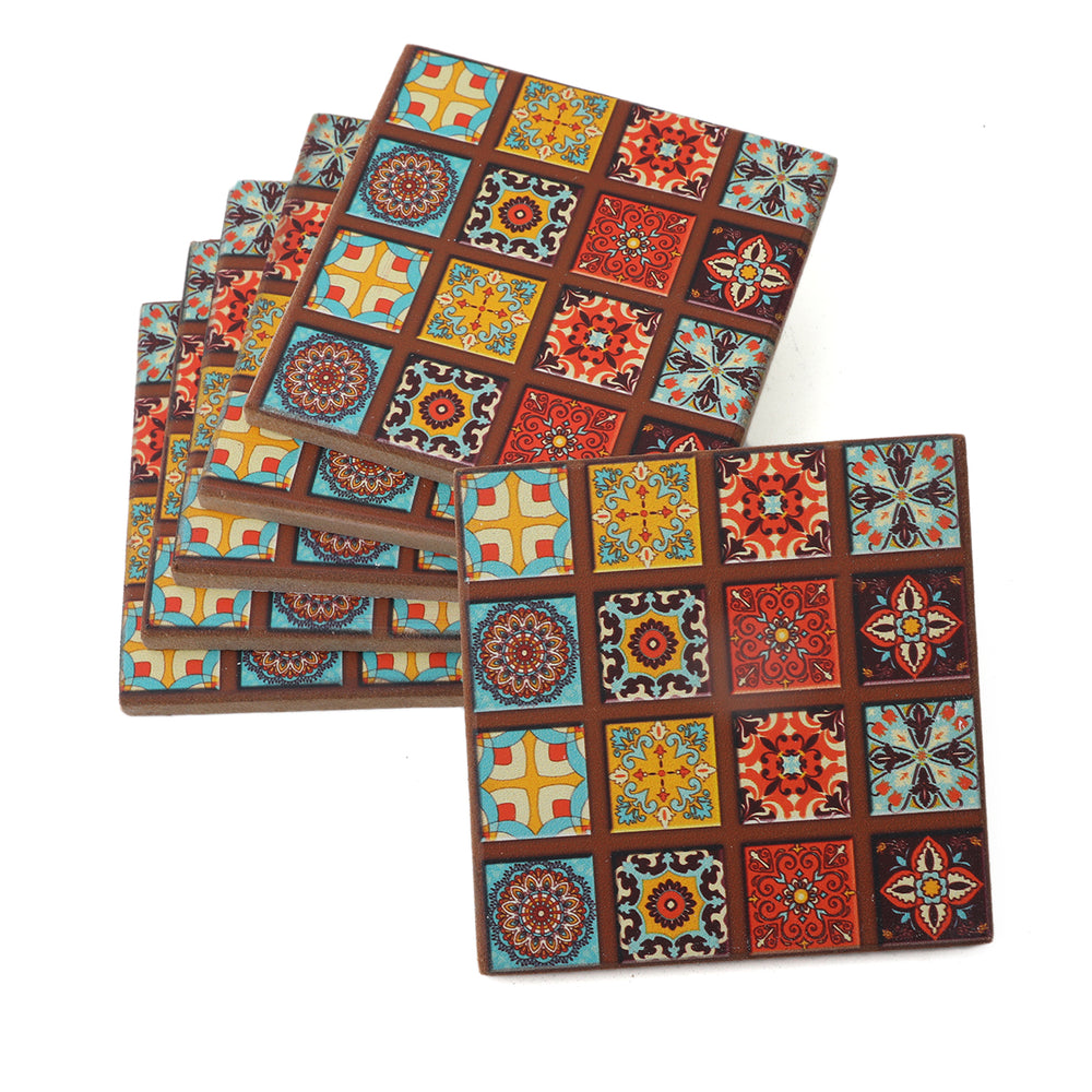 Wooden Tea Coaster Heavy White Base Pack Of 6, Thermos & Mug, Chase Value, Chase Value