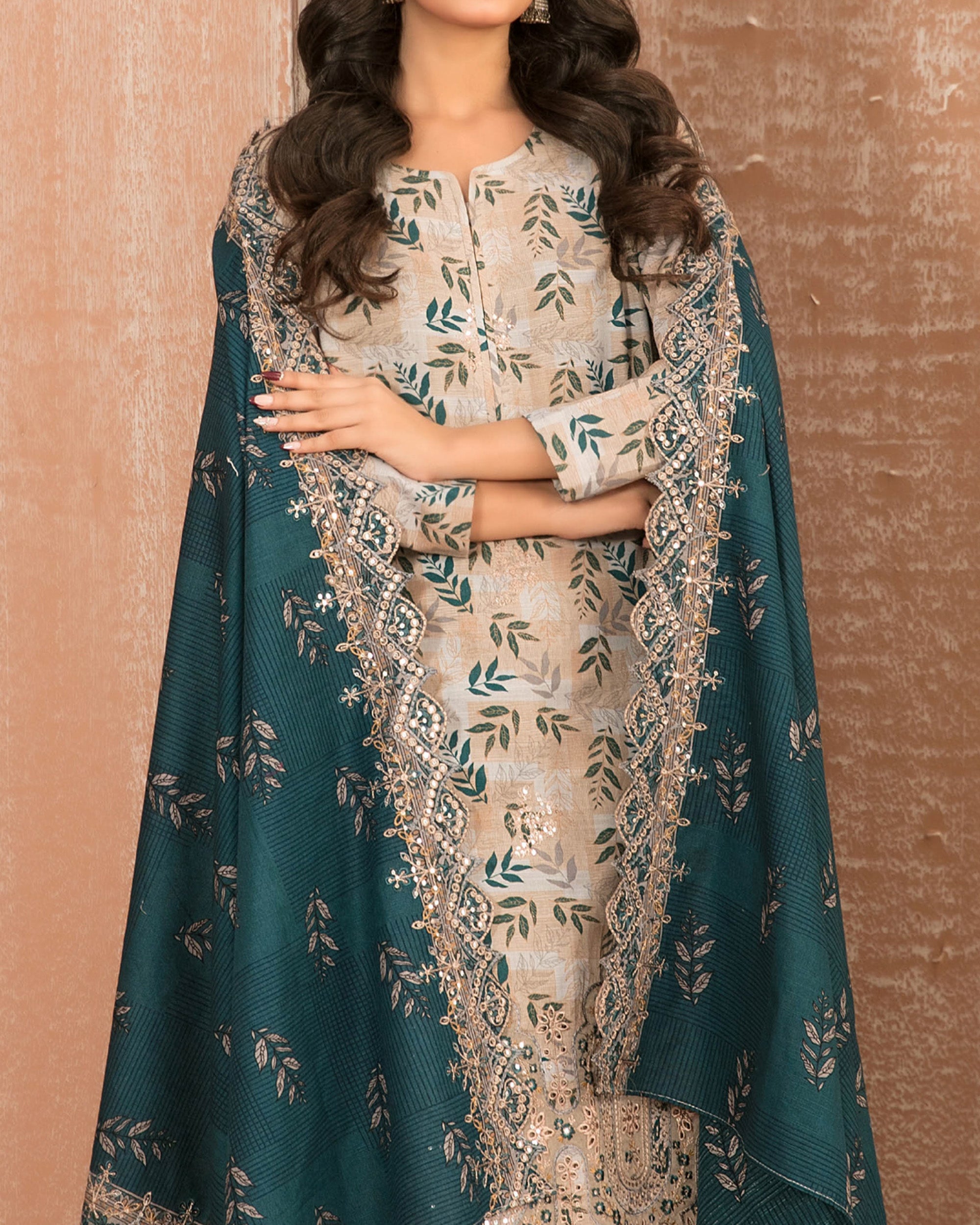 Tawakkal Aabroo Khaddar Printed Embroidered Suit - 3 Pc