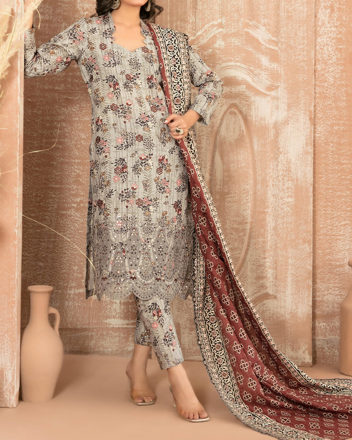 Tawakkal Aabroo Khaddar Printed Embroidered Suit - 3 Pc, Women, 3Pcs Shalwar Suit, Tawakkal Fabrics, Chase Value