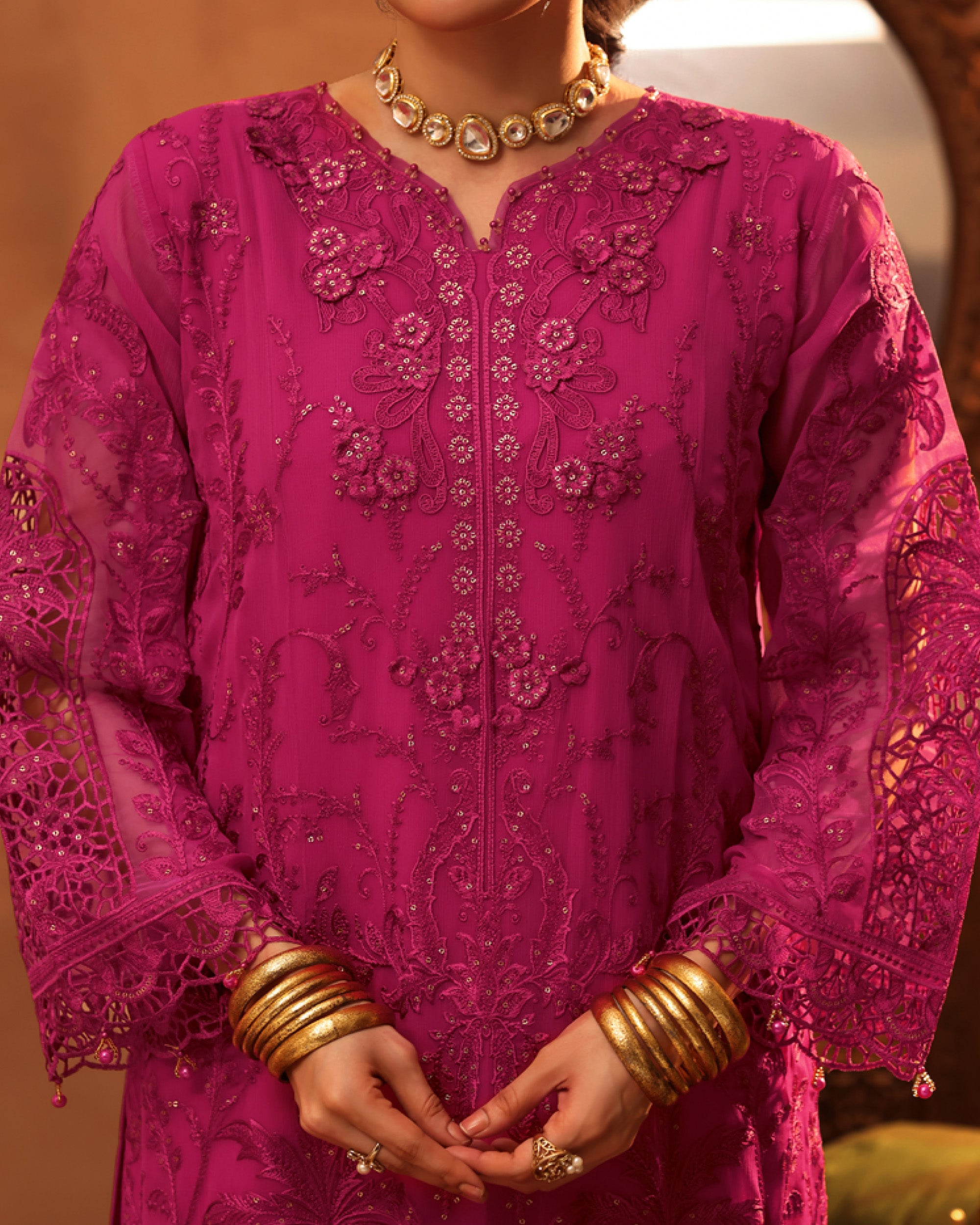 Zarineh Aina Chiffon Luxury Embroidered Suit - 3 Pc