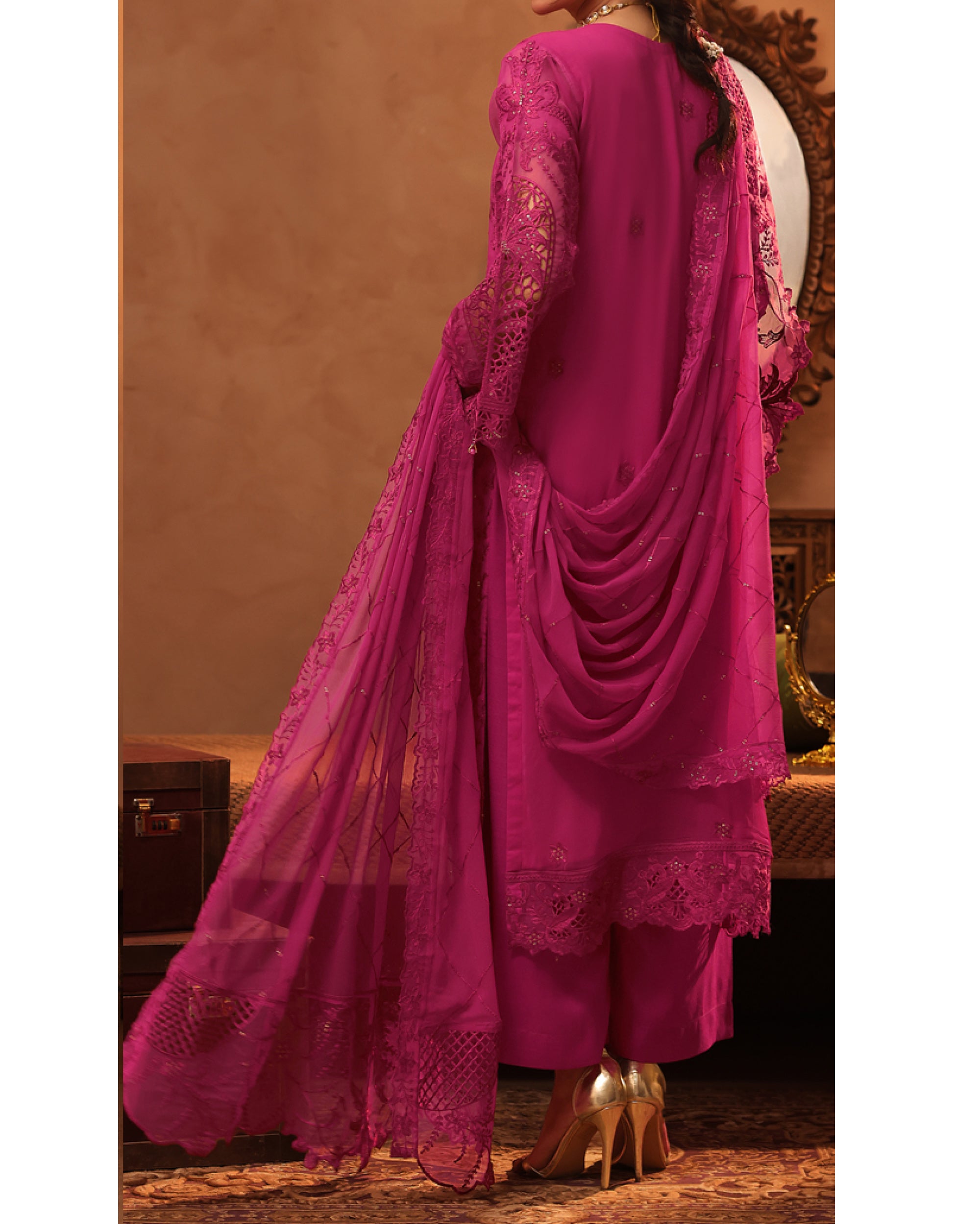 Zarineh Aina Chiffon Luxury Embroidered Suit - 3 Pc