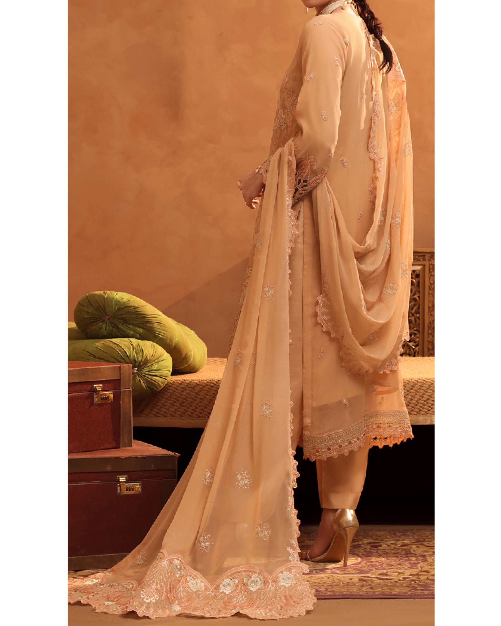 Zarineh Aina Chiffon Luxury Embroidered Suit - 3 Pc