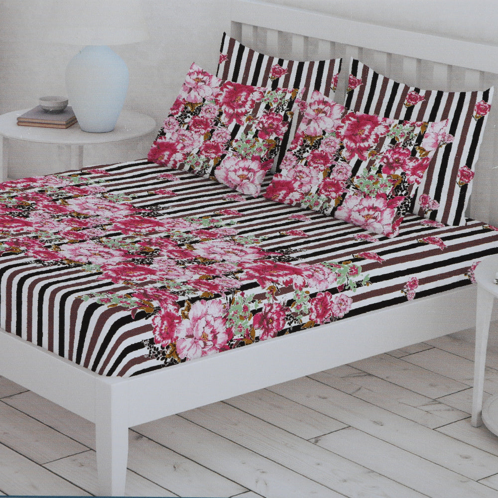 Percale Finish Fitted Sheet with 2 Pillow - Multi Color, Double Size Bed Sheet, Chase Value, Chase Value