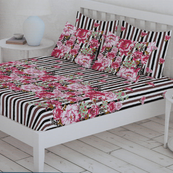 Percale Finish Fitted Sheet with 2 Pillow - Multi Color