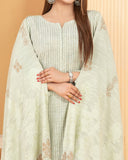 Tawakkal Abiha Stripe Leather Peach Suit with Shawl - 3 Pc