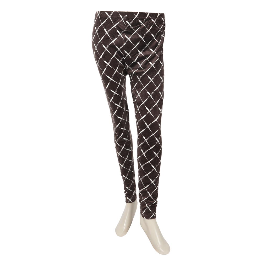 Women's Velvet Printed Tights - Brown, Women Pants & Tights, Chase Value, Chase Value