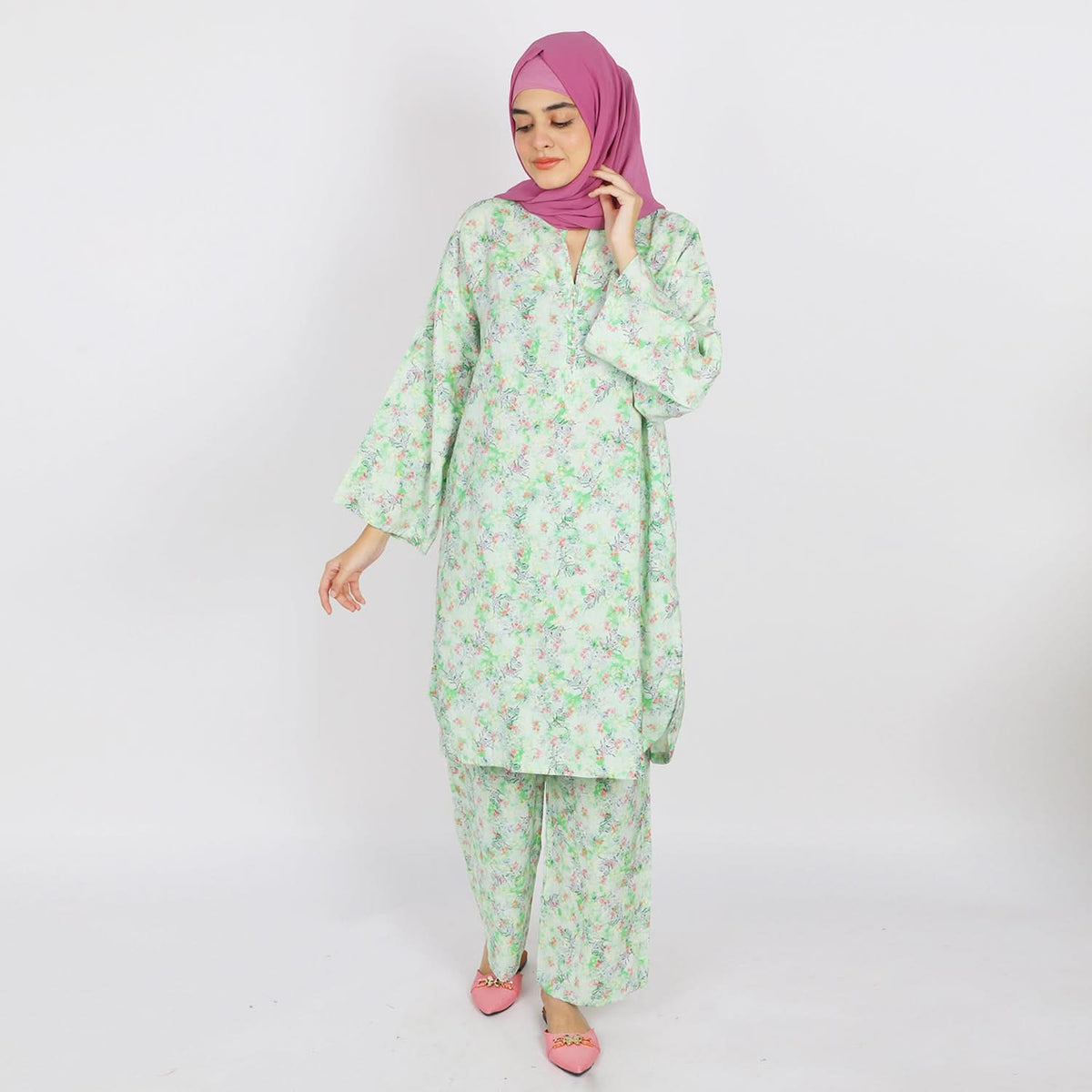 Women's Printed Linen Co-Ord Set - Green, Women Co-Ord Set, Chase Value, Chase Value