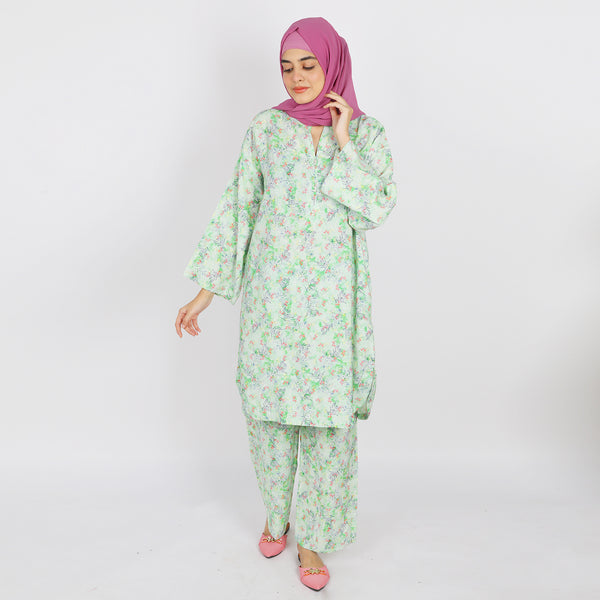 Women's Printed Linen Co-Ord Set - Green