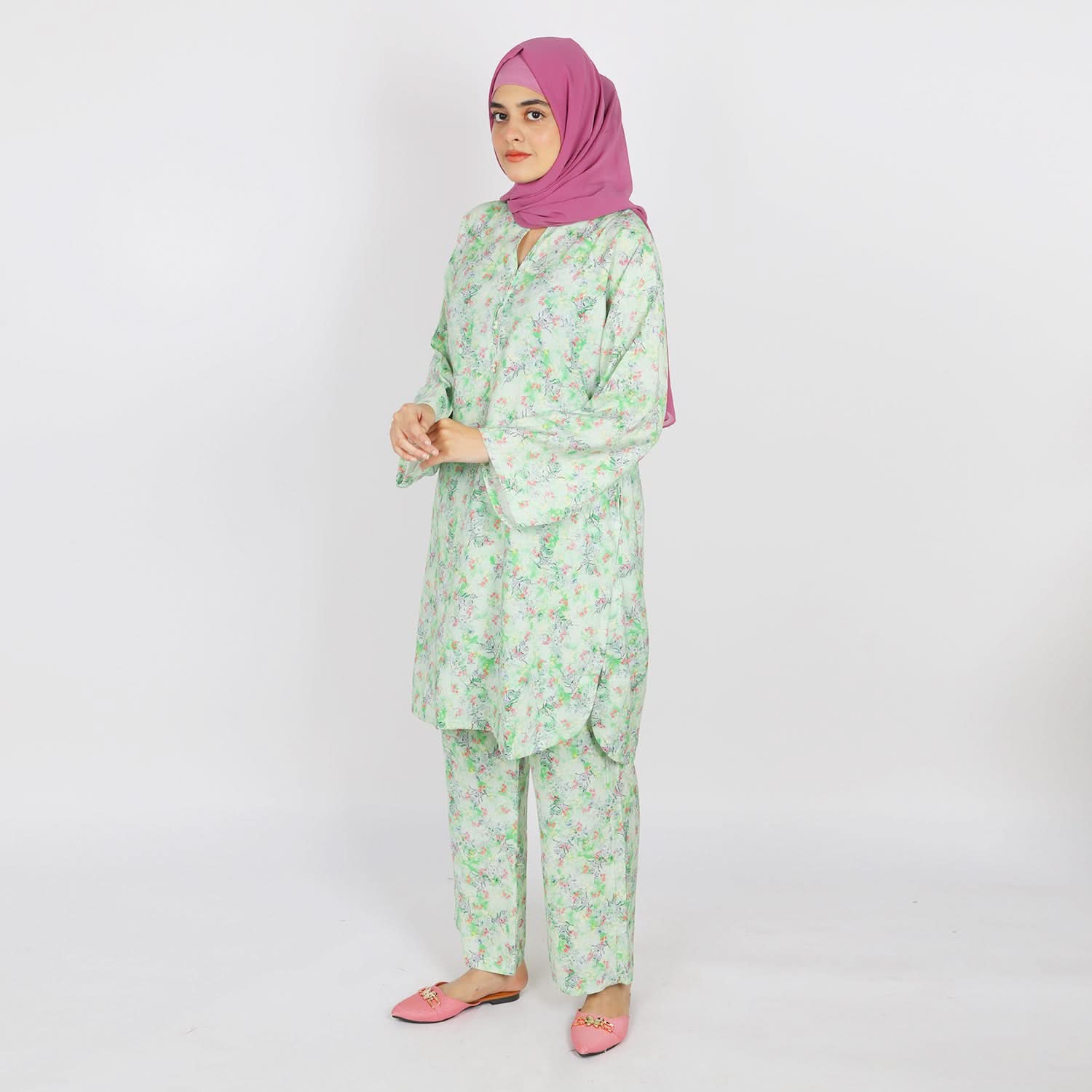 Women's Printed Linen Co-Ord Set - Green, Women Co-Ord Set, Chase Value, Chase Value