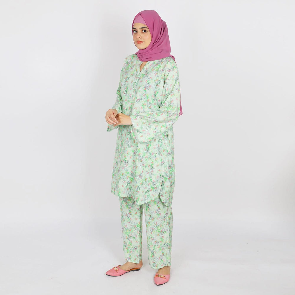 Women's Printed Linen Co-Ord Set - Green, Women Co-Ord Set, Chase Value, Chase Value
