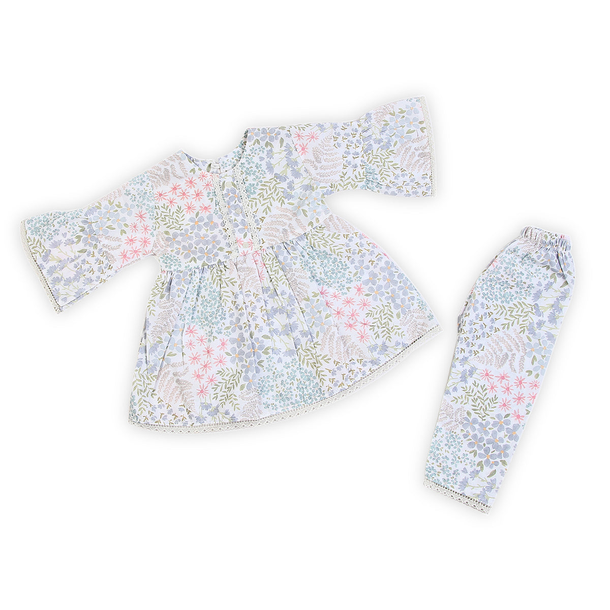 Girls Cotton Half Sleeves Suit - Green & White, Girls Shalwar Kameez, Chase Value, Chase Value