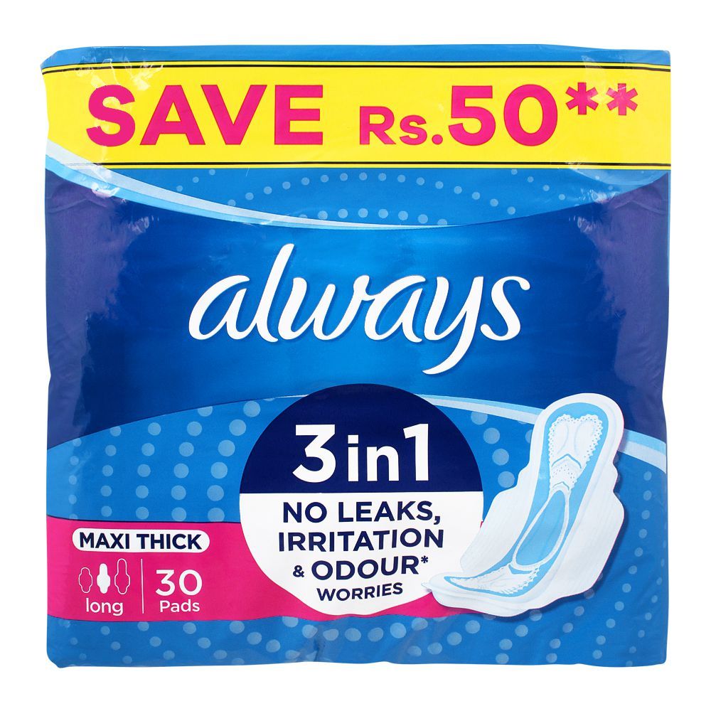 Always Maxi Thick Pads, Long, 30-Pack, Sanitory Napkins, Always, Chase Value