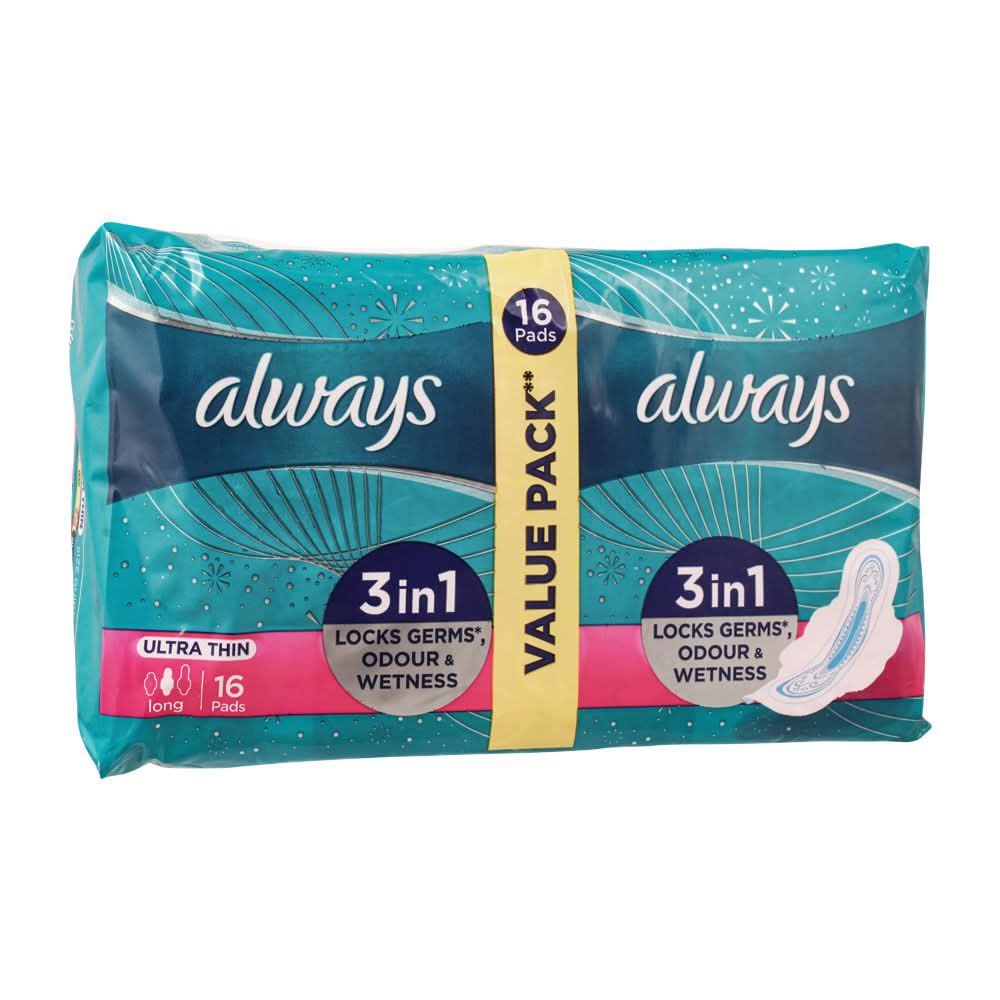 Always Ultra Thin Long 16 Pads, Value Pack, Sanitory Napkins, Always, Chase Value