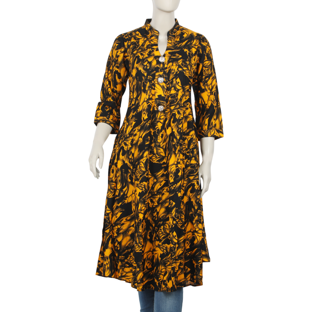 Women's Jalpari Printed Kurti - Yellow, Women Ready Kurtis, Chase Value, Chase Value