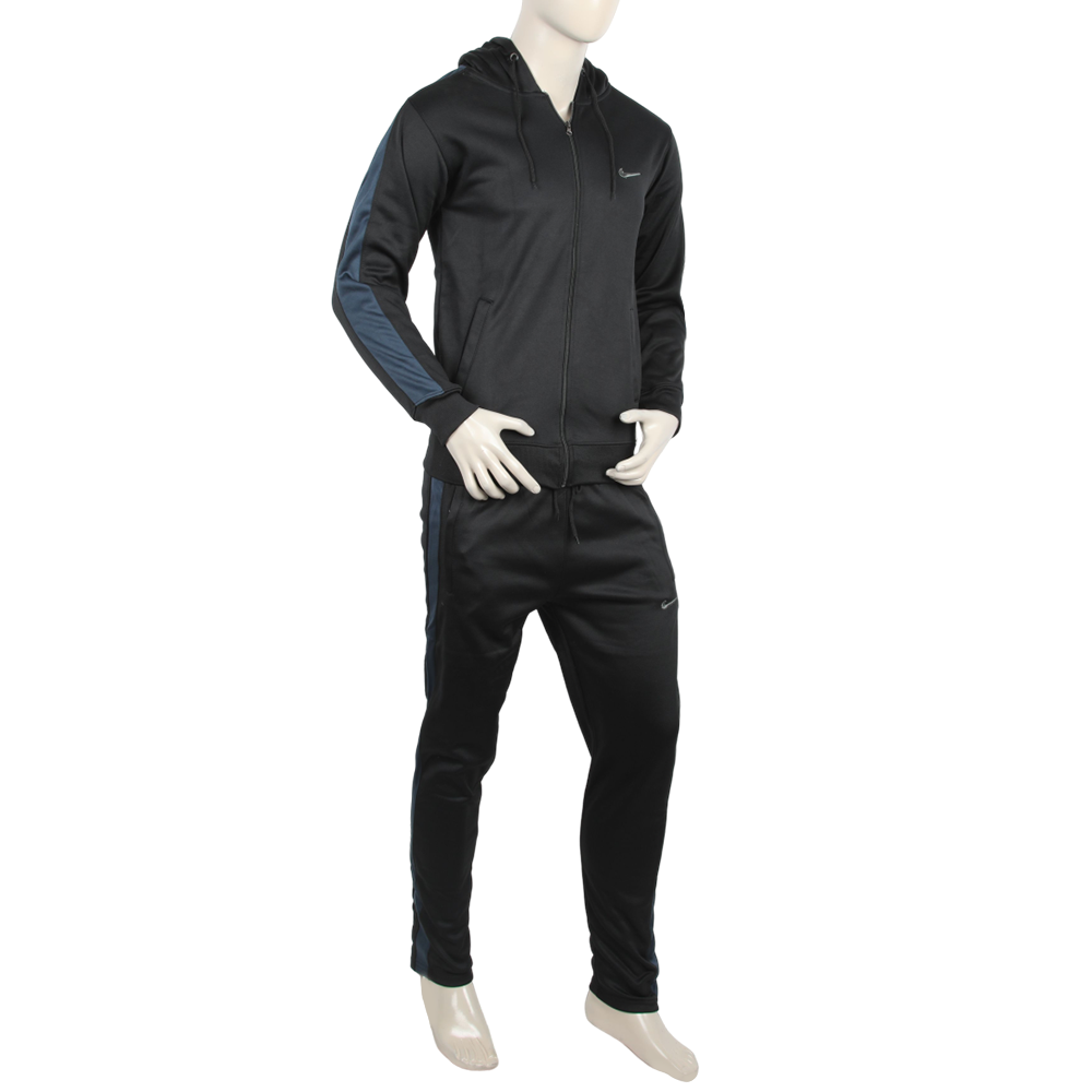 Men's Full Sleeves Fleece Zipper Track Suit - Black, Men's Track Suits, Chase Value, Chase Value